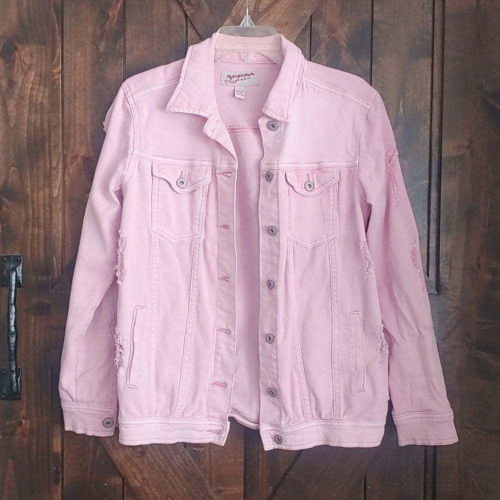 Oversized Distressed Pink Denim Jacket